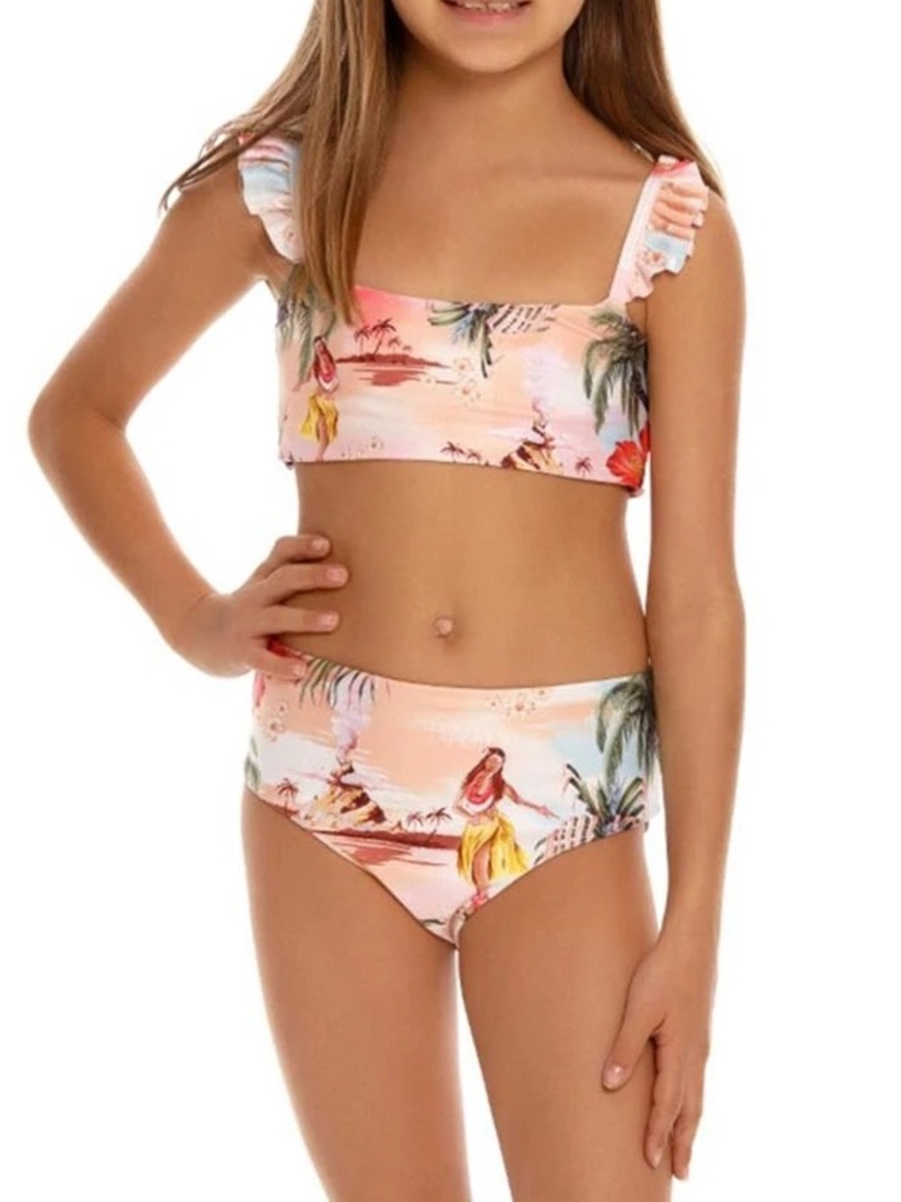 Agua Bendita Girls Pink Tropical Print Two-Piece Swim Set 14